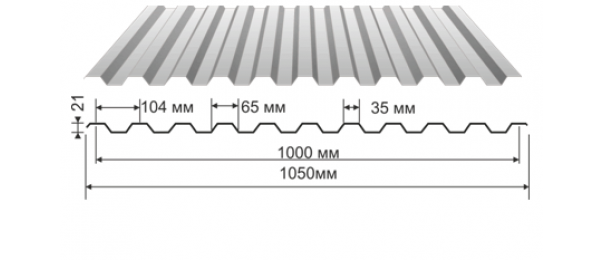 Профнастил оцинкованный С-21 1050x2500 купить недорого в Большом Алексеевском