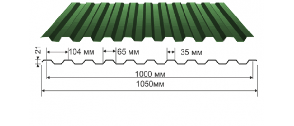 Профнастил зеленый оцинкованный  RAL 6005 С-21 купить недорого в Большом Алексеевском
